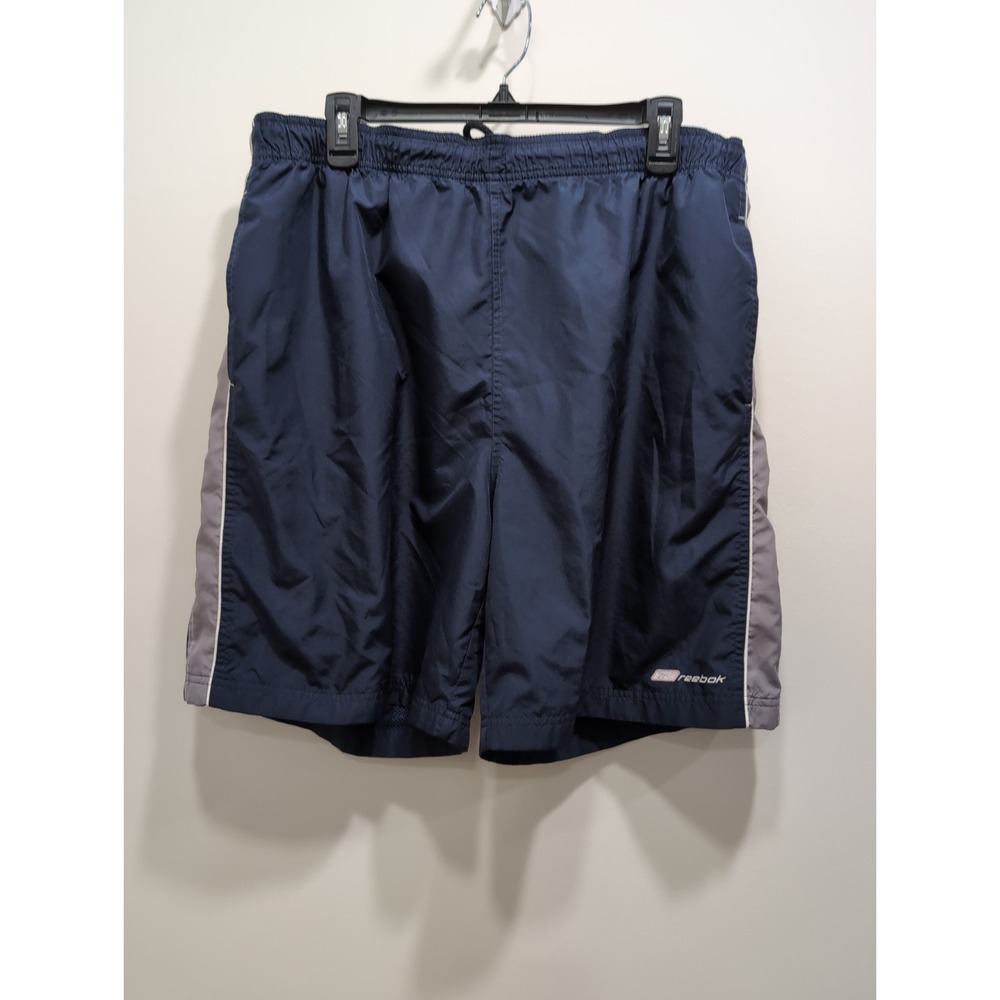 Vintage Reebok Men's Y2K Gorpcor Navy Basketball Shorts With Gray Stripe Size XL